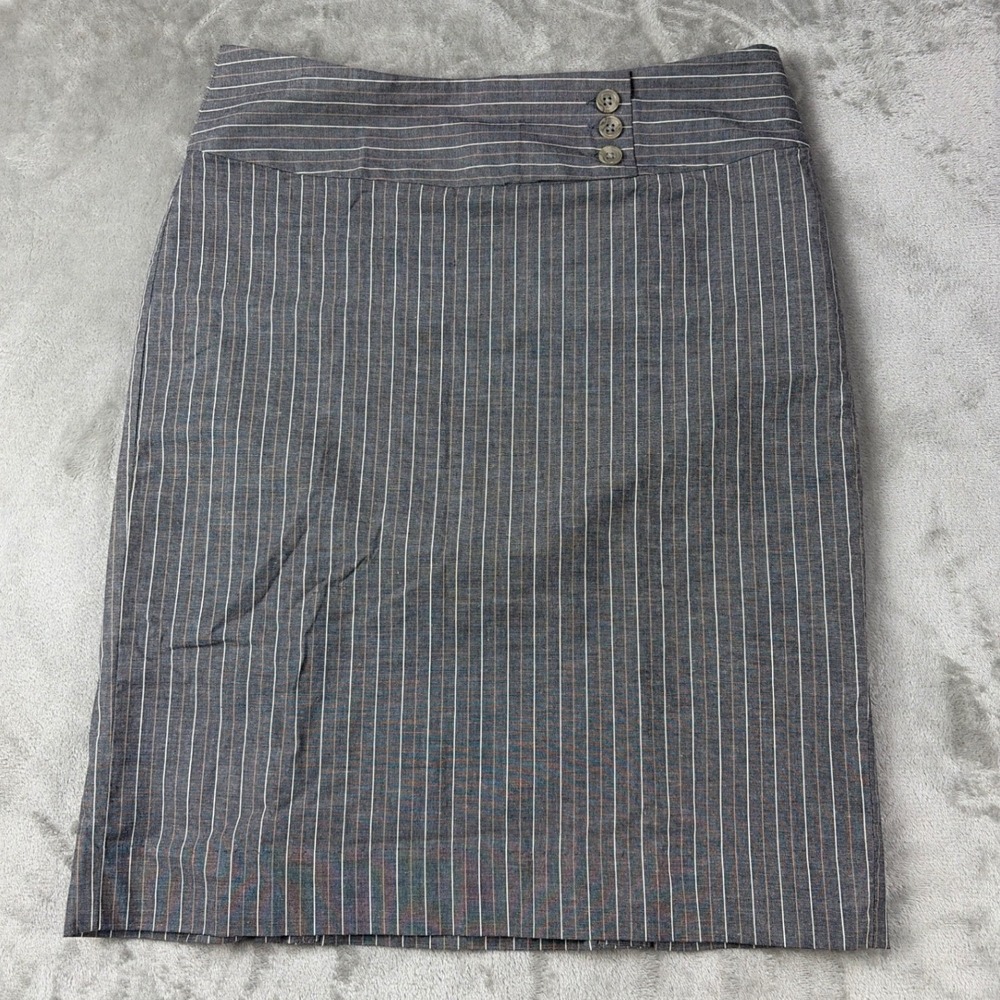 Gap‎ Womens Grey Pinstripe Pencil Skirt Size 4 Cotton Stretch Lined Side Zip